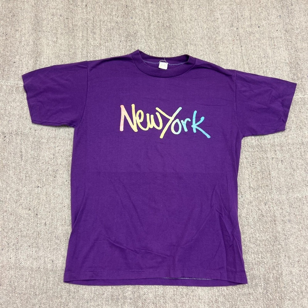 Vintage New York Shirt Mens Medium Purple 1980s Tourist USA